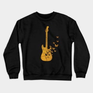 S-Style Electric Guitar Silhouette Turning Into Butterflies Gold Crewneck Sweatshirt